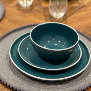 Premium Rustic Plate with Blue Porcelain Tableware with White Trim