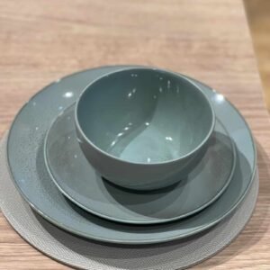 Turquoise Grey Ceramic Stoneware Plates and Bowl