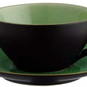 Porcelain Coloured Coffee Cup & Coloured Saucers